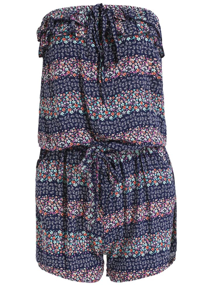 Romwe Strapless Small Florals Jumpsuit