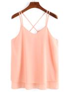 Romwe Crisscross Layered Chiffon Cami Dress - Light Pink