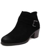 Romwe Black Brush Pointed Toe Buckle Strap Boots