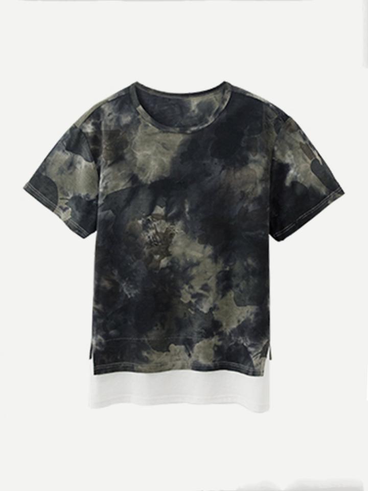 Romwe Men Camouflage Letter Print  Contrast Hem Tee