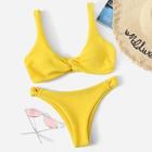 Romwe Twist Plunge Top With Loop Side Bikini