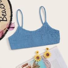 Romwe Smocked Spaghetti Strap Swimming Top