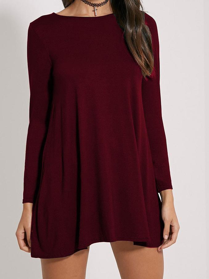 Romwe Long Sleeve Shift Burgundy Dress
