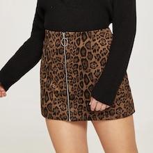 Romwe Plus Leopard Print Zip Up Skirt
