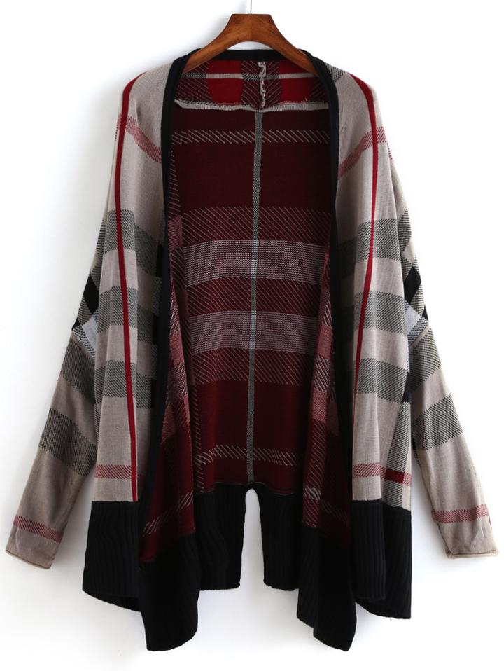 Romwe Bat Sleeve Plaid Vintage Loose Coat