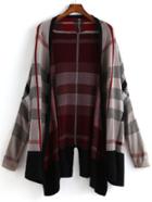 Romwe Bat Sleeve Plaid Vintage Loose Coat