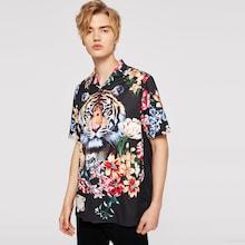 Romwe Guys Flower And Tiger Print Shirt