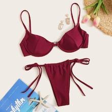 Romwe Underwired Top With String Bikini Set