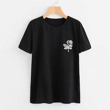 Romwe Outline Rose Print T-shirt