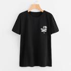Romwe Outline Rose Print T-shirt