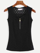 Romwe Black Lace Trim Zipper Front Tank Top