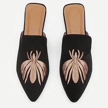 Romwe Bee Embroidered Flat Mules