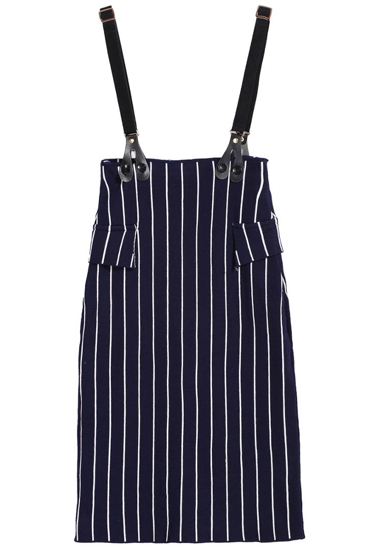 Romwe Strap Vertical Stripe Royal Blue Skirt
