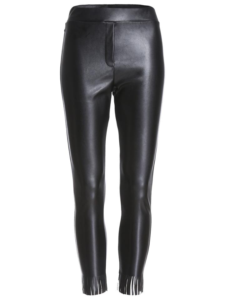 Romwe Elastic Waist Fringe Pu Leggings