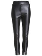 Romwe Elastic Waist Fringe Pu Leggings