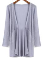 Romwe Open Front Pockets Purple Cardigan