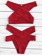Romwe Criss Cross Cutout Bikini Set