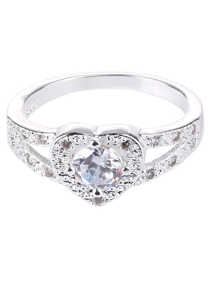 Romwe Silver Crystal Heart Shaped Love Wedding Ring