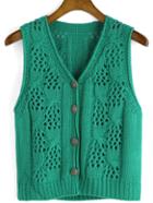 Romwe Crochet Hollow Buttons Vest