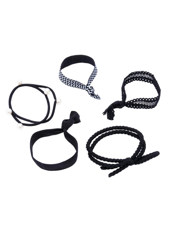 Romwe Black And White Multi Shape Elastic Hair Ties