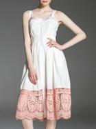 Romwe White Strap Backless Crochet Hollow Out Dress