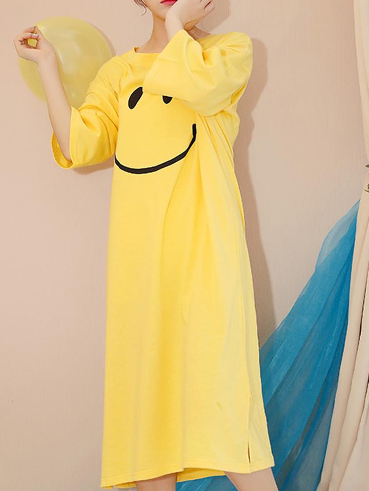 Romwe Smile Print Split Dress