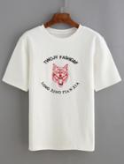 Romwe Wolf Print White T-shirt