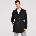 Romwe Men Double Breasted Solid Trench Coat