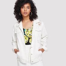 Romwe Ripped Solid Button Front Denim Jacket