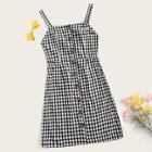 Romwe Single Breasted Gingham Cami Dress