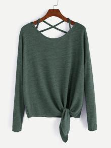 Romwe Drop Shoulder Criss Cross Tie Front T-shirt