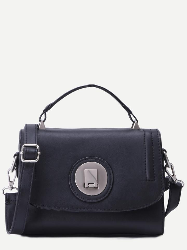 Romwe Black Pu Flap Handbag With Strap