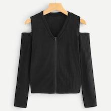 Romwe Zip Up Cold-shoulder Tee