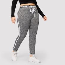 Romwe Plus Letter Tape Drawstring Waist Leggings