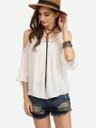 Romwe White Lace Trimmed Cold Shoulder Top