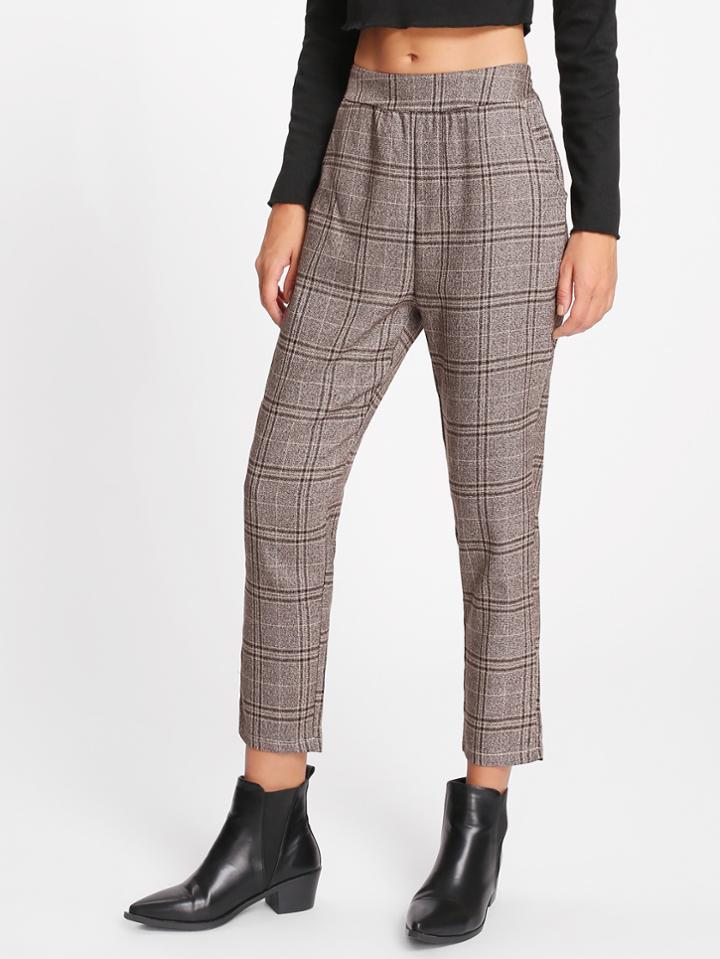 Romwe Tartan Plaid Capri Pants