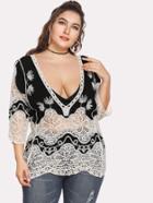 Romwe Contrast Crochet Panel Embroidery Blouse