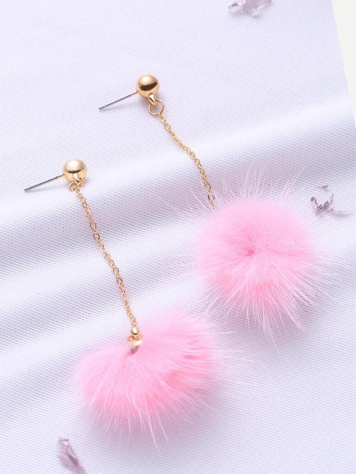 Romwe Pink Pom Pom Drop Earrings