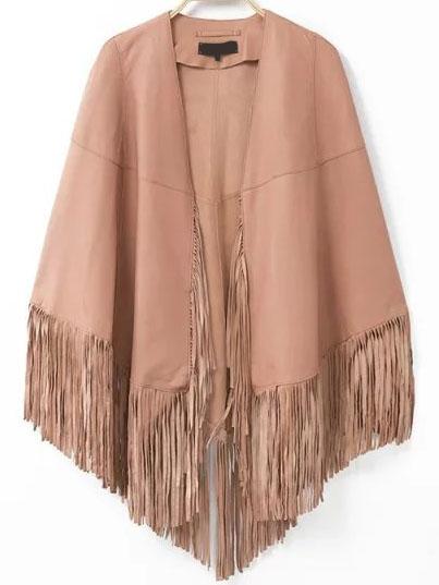 Romwe Women Fringe Khaki Cape Coat