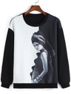 Romwe Color-block Beauty Print Sweatshirt