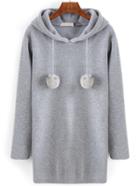 Romwe Hooded Grey Sweatshirt Dress With Pom Pom