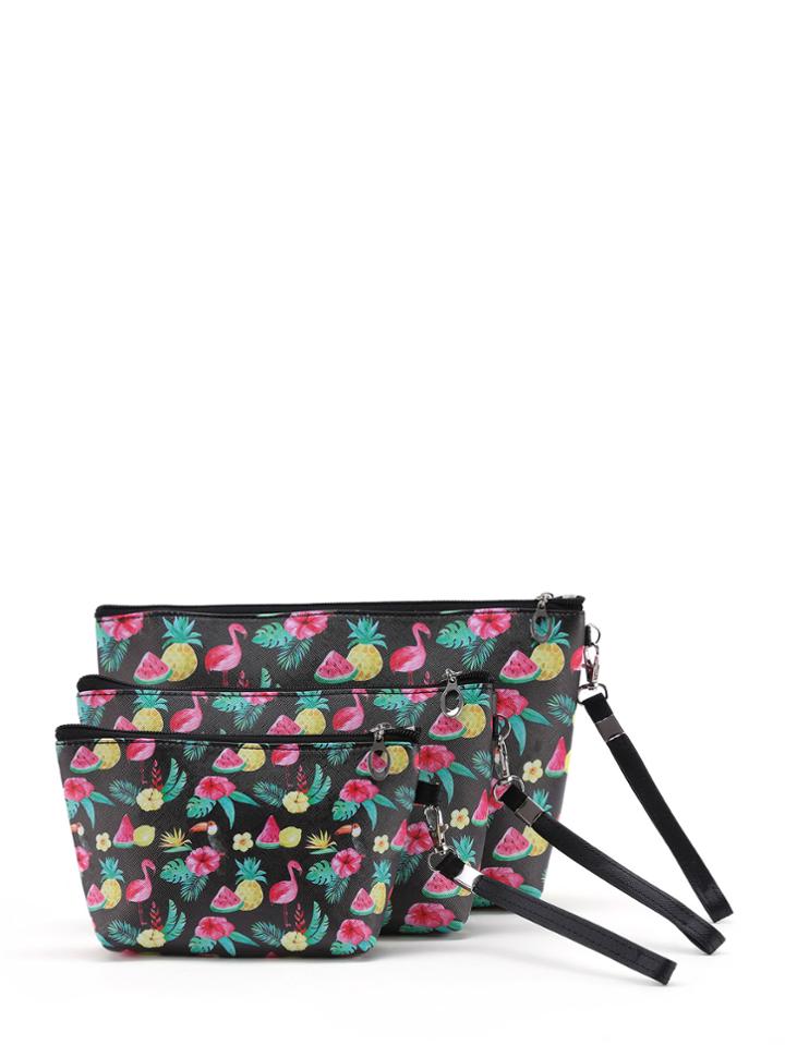 Romwe Graphic Print Pouch With Wristlet 3pcs