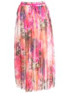 Romwe Floral Pleated Chiffon Skirt