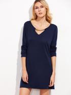 Romwe Navy Cut Out Metal Embellished Tee Dress