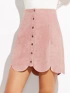 Romwe Pink Suede Button Up Scallop Panel Skirt