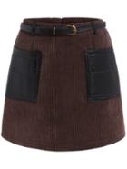 Romwe Contrast Pockets A-line Coffee Skirt With Belt