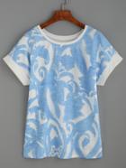 Romwe Blue Abstract Print T-shirt