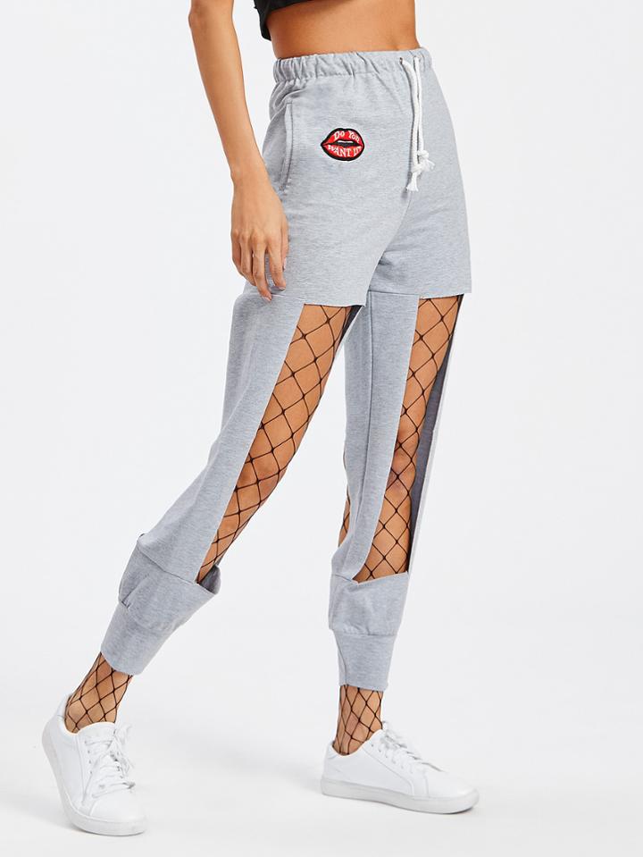 Romwe Cut Out Patch Detail Sweatpants