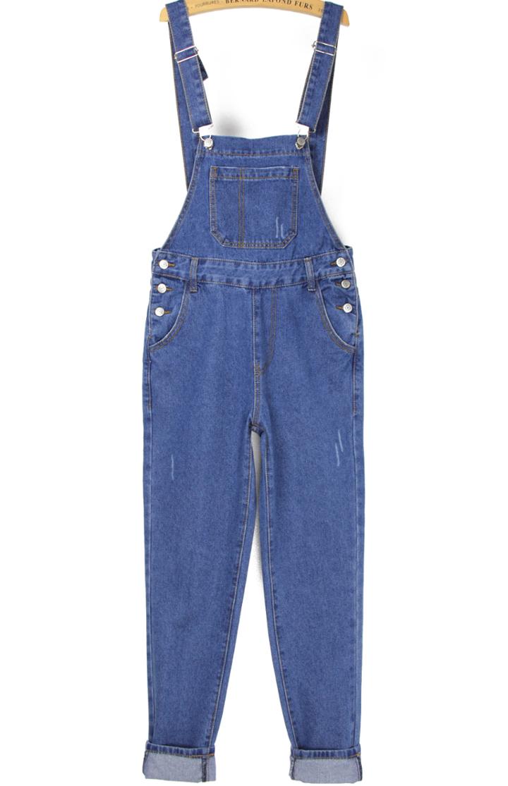 Romwe Light Blue Straps Loose Denim Overalls