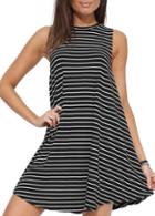 Romwe Black White Striped Sleeveless Dress